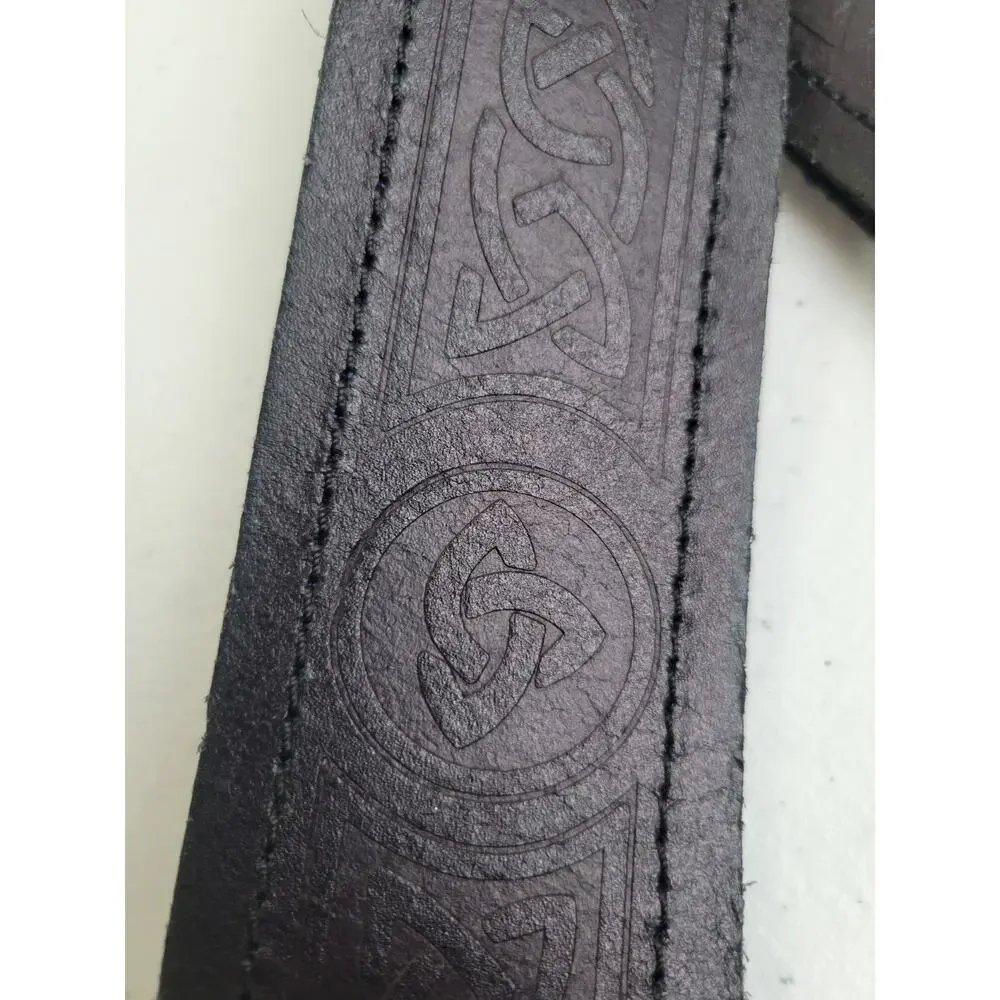 Scottish Highland Belt Kilt‎ XXL Leather Black Brown Embossed Without Buckle